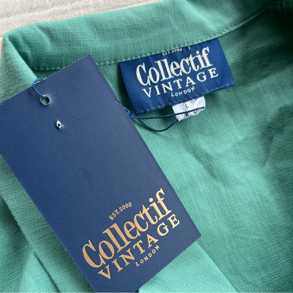Colectif Vintage London Catalina Sea Green Swing House Dress Buttons Belt NWT - Picture 11 of 13